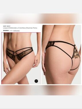 Victoria's secret VERY SEXY Leopard Embroidery Crotchless Brazilian Panty MEDIUM